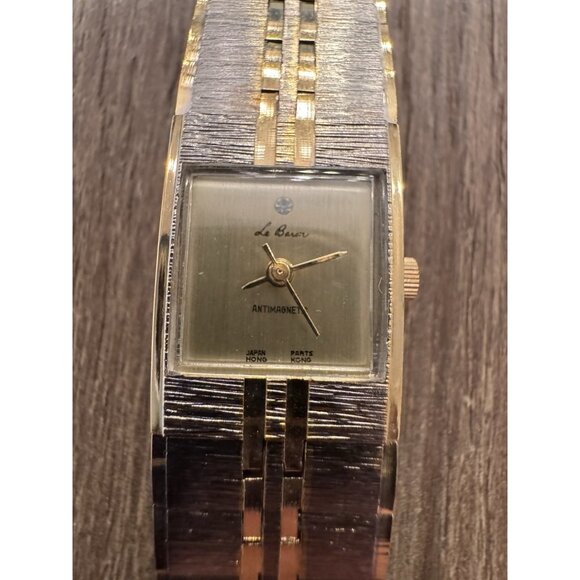 VTG Le Baron MCM Tank Quartz Watch Gold Etched Tone Analog Needs Battery 7.5" - Picture 1 of 9